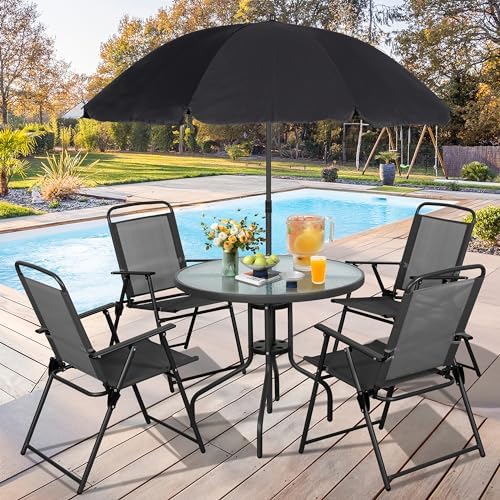 Vongrasig 6 Piece Folding Patio Dining Set, Small Metal Outdoor Garden Patio - Image 2