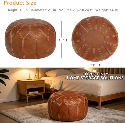 Thgonwid Unstuffed Moroccan Faux Leather Pouf Ottoman Cover - Image 3