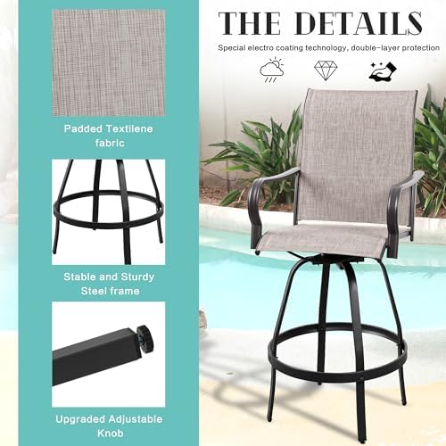 Vongrasig 6 Piece Patio Swivel Bar Chairs, All Weather Metal Textile High - Image 6