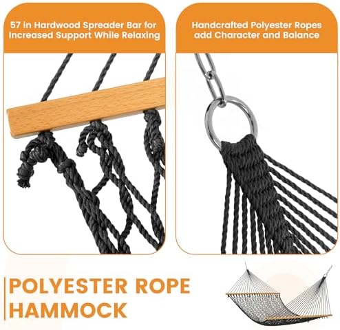 Lazy Daze 13 Ft Double Handwoven Polyester Rope Hammock - Image 3