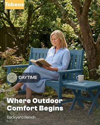 2-Person Outdoor Garden Bench, HDPE All-Weather Patio Bench - Image 3