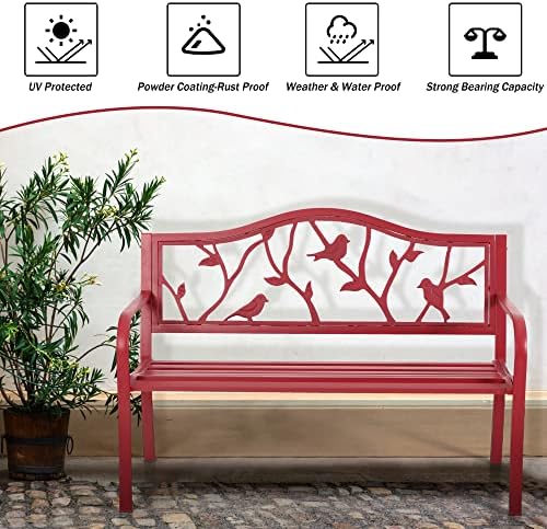 PHI VILLA Outdoor Patio 50 Inches Metal Park Bench - Image 4