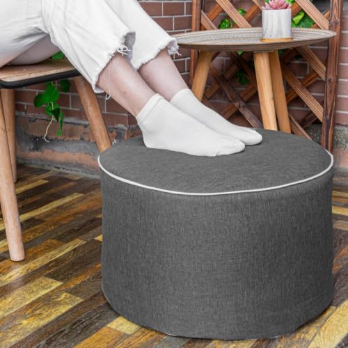 Outdoor Ottoman for Patio, Dark Gray, Outdoor Pouf Footstool - Image 3