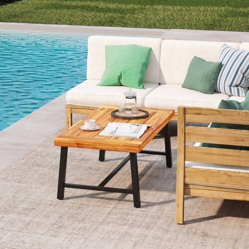 HAPPYGRILL Acacia Wood Patio Coffee Table, Outdoor Rectangular Center Table - Image 5