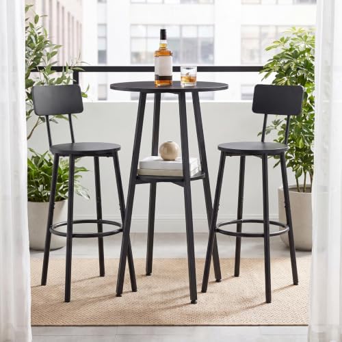 HOOBRO 3 Pieces Round Bar Height Table and Chairs Set, Round Dining Table Set - Image 4