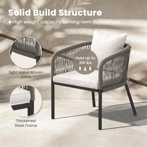 Patio Dining Set, 53.1" Round Table & Wheat Cushioned Wicker Chairs - Image 7