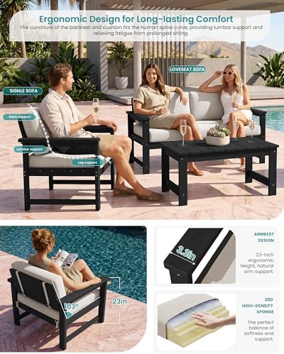 SERWALL 5 Pieces HDPE Outdoor Conversation Sofa Set - Image 3