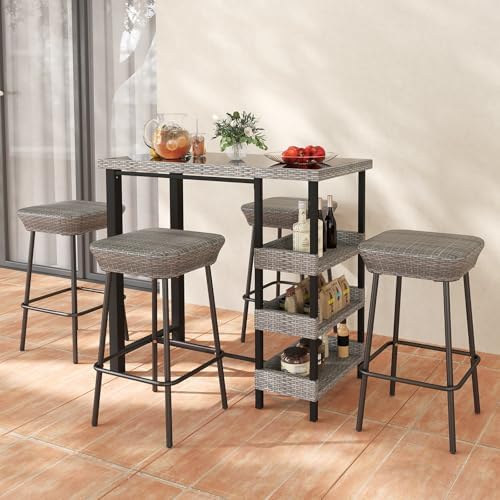 Tangkula 43.5” Outdoor Bar Table, Wicker Bar Height Dining Table, Mix Gray - Image 4