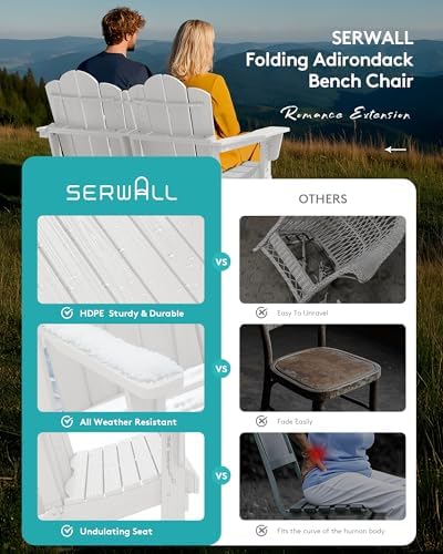 SERWALL 4-Pc HDPE Adirondack Set, 2 Chairs, 1 Bench & 1 Coffee Table - Image 6