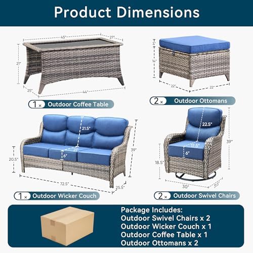 Luxury 6 Pieces Outdoor Patio Furniture Set-All Weather Wicker Outdoor Furniture - Image 2