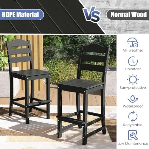 Tangkula Patio HDPE Barstool, Outdoor High Top Bar Chair w/Backrest & Footrest - Image 5