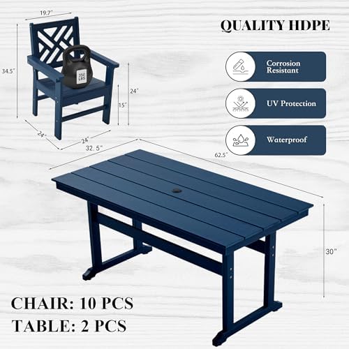 HDPE Dining Table Set for 10, 12-Piece Outdoor Table and Chairs Include 10 - Image 3