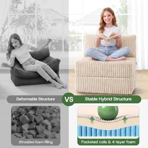 Folding Sofa Bed Convertible 4 in 1 Sleeper Chair Beige Single - Image 4