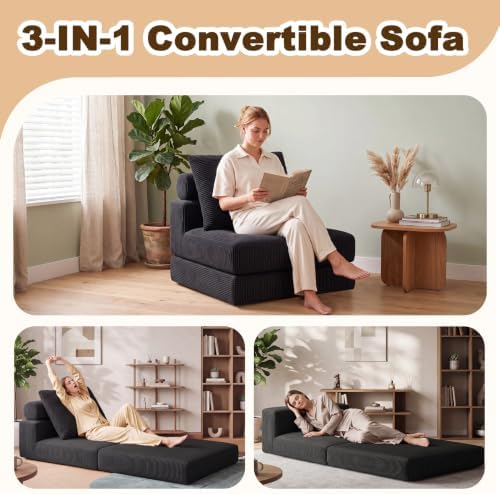 Folding Sofa Bed, 3-in-1 Convertible Sleeper Chair Bed - Image 3