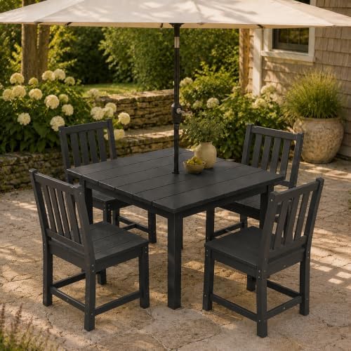 HDPE Outdoor Dining Set for 4, Square Table & Chairs Set - Image 3