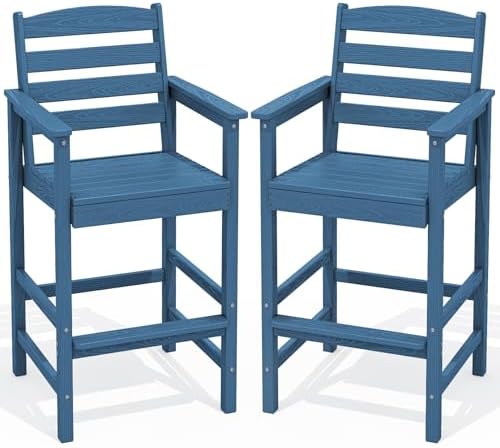 SERWALL 2-Pieces Tall Adirondack Chairs, HDPE Balcony Barstools Set by SERWALL