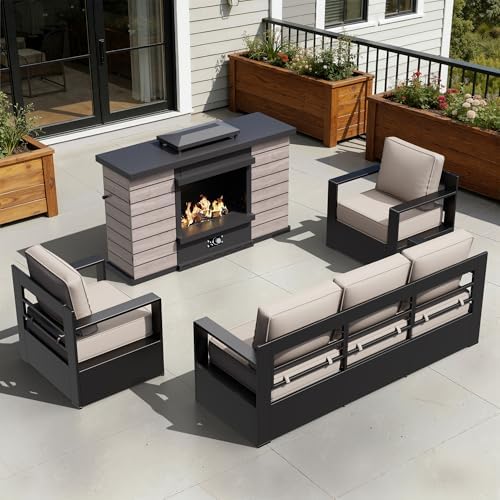 Outdoor Aluminum Furniture Set, 4-Piece Patio Conversation Set, 2 Chairs by Qsoer