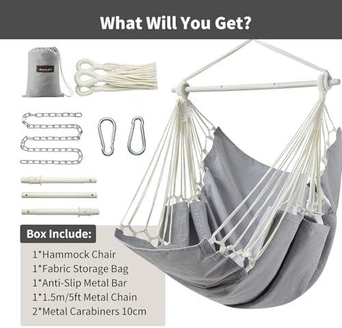 XL Hammock Chair with Footrest, Steel Spreader Bar, 500 lb Capacity - Image 5