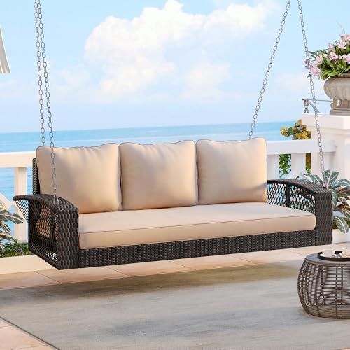 69" PE Wicker 3-Person Swing Bench - Image 2