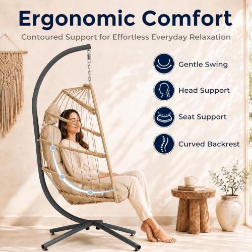 SWITTE Egg Chair Outdoor with Stand, Indoor Wicker Hanging Egg Swing - Image 6