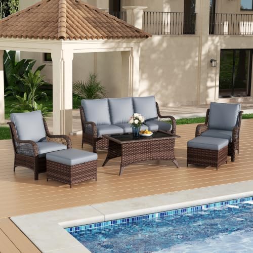 Patio Furniture Set with Chairs, All-Weather Outdoor Wicker Sofa with Ottomans by HOMYKA
