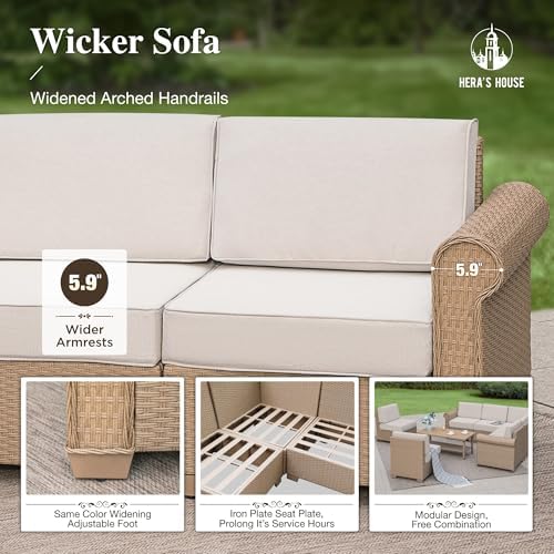 9-Piece Wicker Patio Sectional Set, Fire Pit Table - Image 4