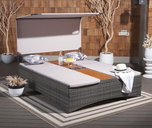 SAFAVIEH Outdoor Adora Daybed, 78.7" Grey Brown & Taupe PAT7758A - Image 6