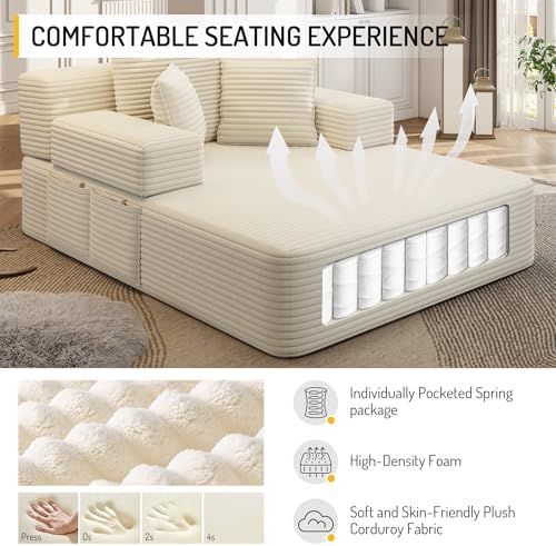 48.5'' Oversized Chaise Lounge Indoor, Corduroy Boneless Couch - Image 3