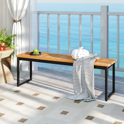 Tangkula Wood Outdoor Bench, Backless Dining Bench - Image 2