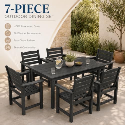 7 Pcs Outdoor Patio Dining Set, HDPE Table & Chairs - Image 5