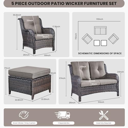 Outdoor Wicker Furniture 5 Pieces Patio Furniture Set Patio Wicker Chairs - Image 2