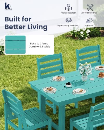 6-Piece Patio Dining Set, HDPE Table Bench and Armless Chairs Aruba - Image 6