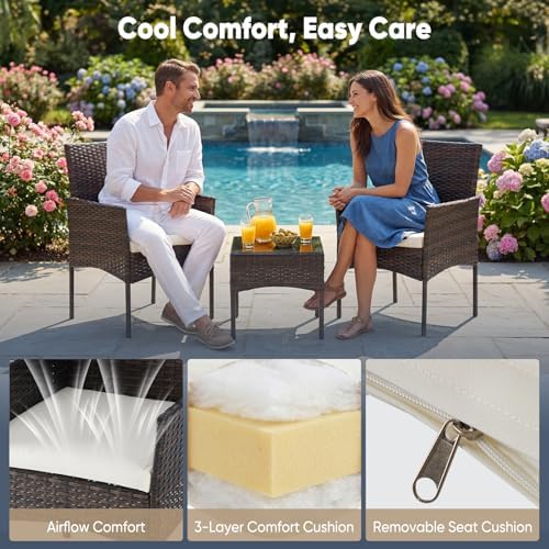 DUMOS 3 Piece Patio Furniture Set, Outdoor Wicker Bistro Set - Image 6