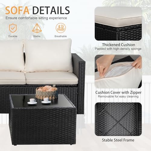 Shintenchi Outdoor Sectional Patio Furniture Set 4-Piece, All-Weather PE Rattan - Image 6