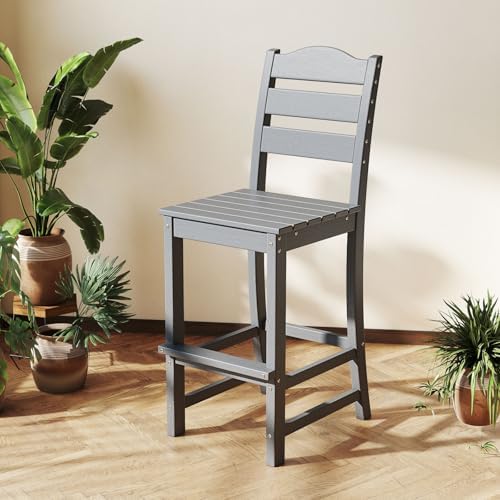Tangkula Patio HDPE Barstool, Outdoor High Top Bar Chair w/Backrest & Footrest - Image 5