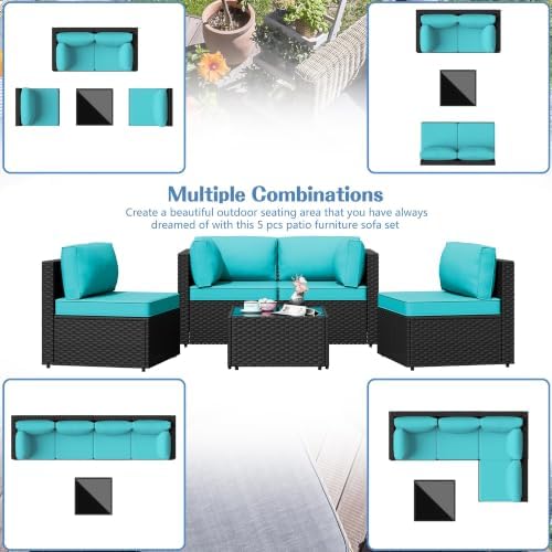 Shintenchi Patio Furniture Sets, 5 Piece Outdoor Sectional Sofas, Wicker Rattan - Image 5