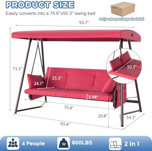 3-4 Seat Outdoor Porch Swing - Image 3