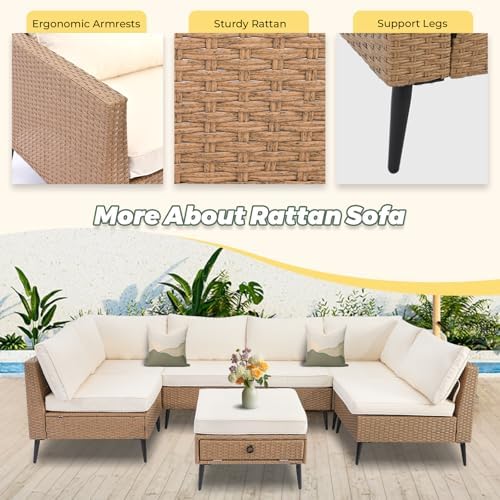 LVUYOYO 7 Pieces Outdoor Patio Furniture Set, Wicker Sectional Sofa Set - Image 5