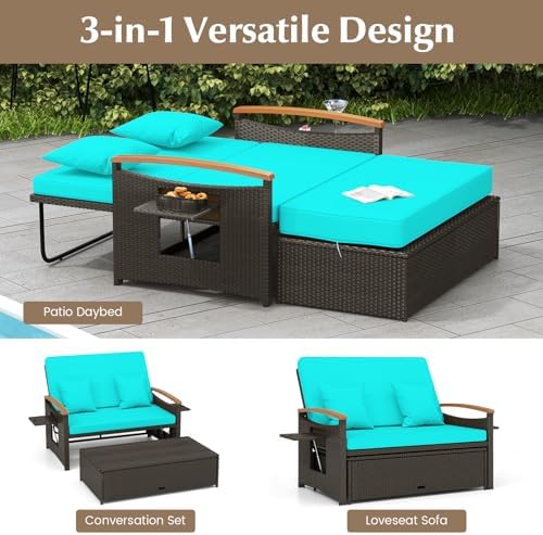 HAPPYGRILL Outdoor Wicker Sofa Daybed, Rattan Loveseat - Image 5