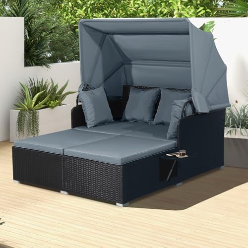 COSTWAY Outdoor Daybed with Retractable Canopy by COSTWAY