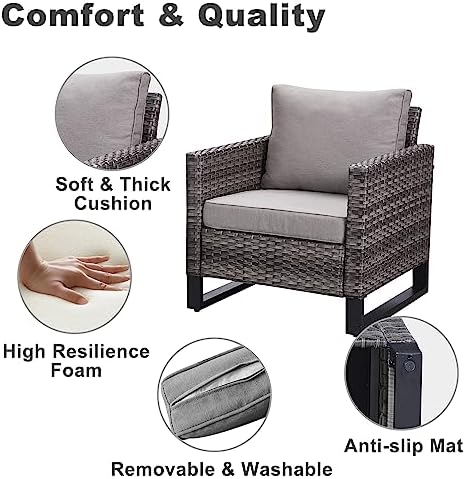 6 Piece Outdoor Furniture Patio Wicker Sofa Set, Oversize Outdoor Dining Chairs - Image 4