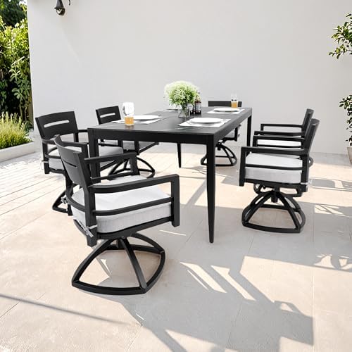 7PC Aluminum Outdoor Patio Dining Set, 71”Rectangular Black Marble Dining Table - Image 4