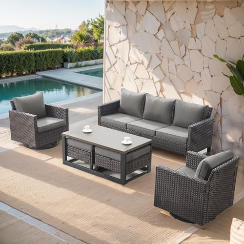 6 Piece Outdoor Furniture Patio Wicker Sofa Set, Oversize Outdoor Swivel Rocker by Belord