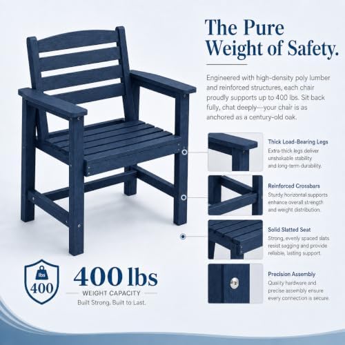 Patio Dining Chairs Set of 2, All-Weather HDPE Outdoor Dining Chair - Image 7