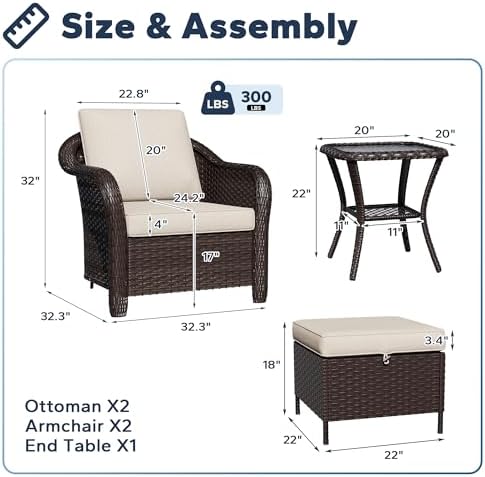 5 Piece Patio Furniture Set, Wicker Outdoor Conversation Set - Image 2