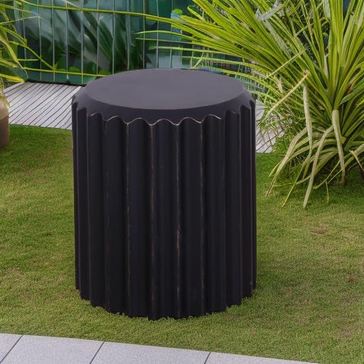 Afterglow Outdoor Round Side Table, 14.6" Retro Modern Fluted Accent End Table - Image 5