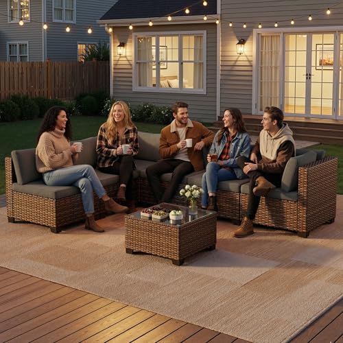 Qsun 7 Pieces Patio Furniture Set, Outdoor Sectional Rattan Sofa Set, Wicker - Image 6