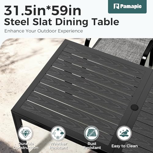 Pamapic Outdoor Dining Sets for 6, Rectangular Steel Slat Table - Image 6