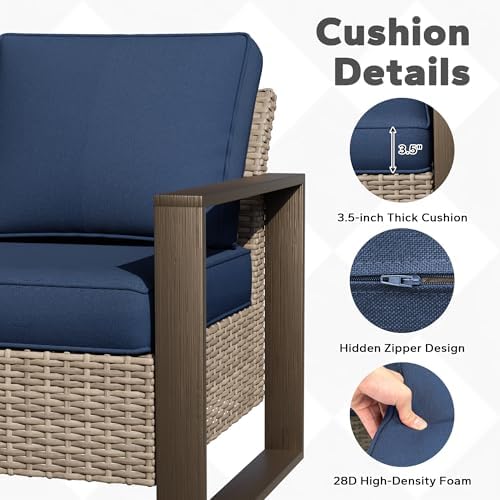 Outdoor Patio Chairs, 4 Pieces Wicker Rattan Furniture Set, 2 Patio Chairs and - Image 5
