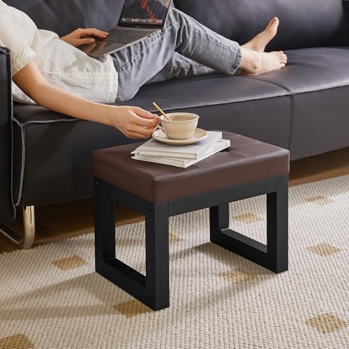 IBUYKE Small Footstool Ottoman, Faux Leather Footrest, Deep Coffee - Image 7